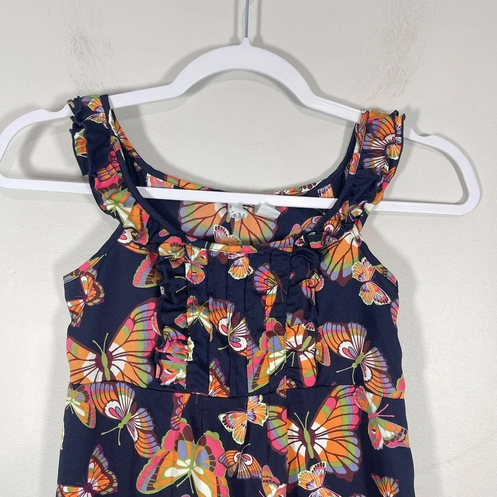 Old Navy Dress Girls 12 Blue‎ Orange Butterfly Sleeveless Ruffles Spring Y2K
